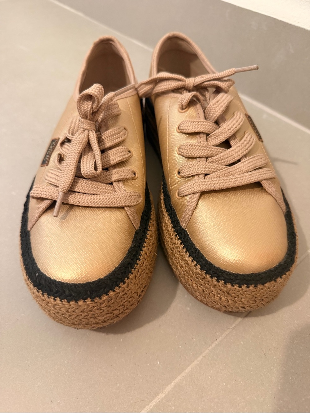 Women’s Tan Espadrille Platform Sneakers - Beige Lace-Up